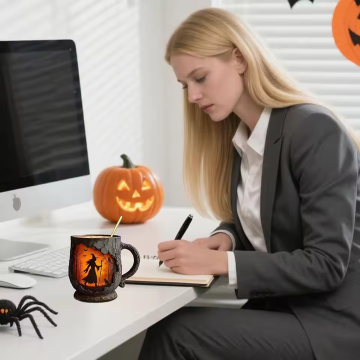 3D Halloween Handgemachte Tasse – mit Hexen- und Katzen-Design – Bild 3