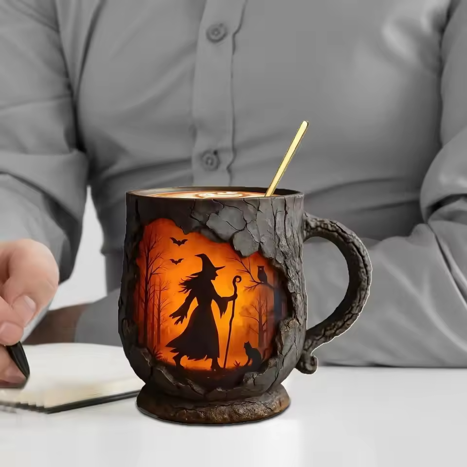 3D Halloween Handgemachte Tasse – mit Hexen- und Katzen-Design – Bild 5