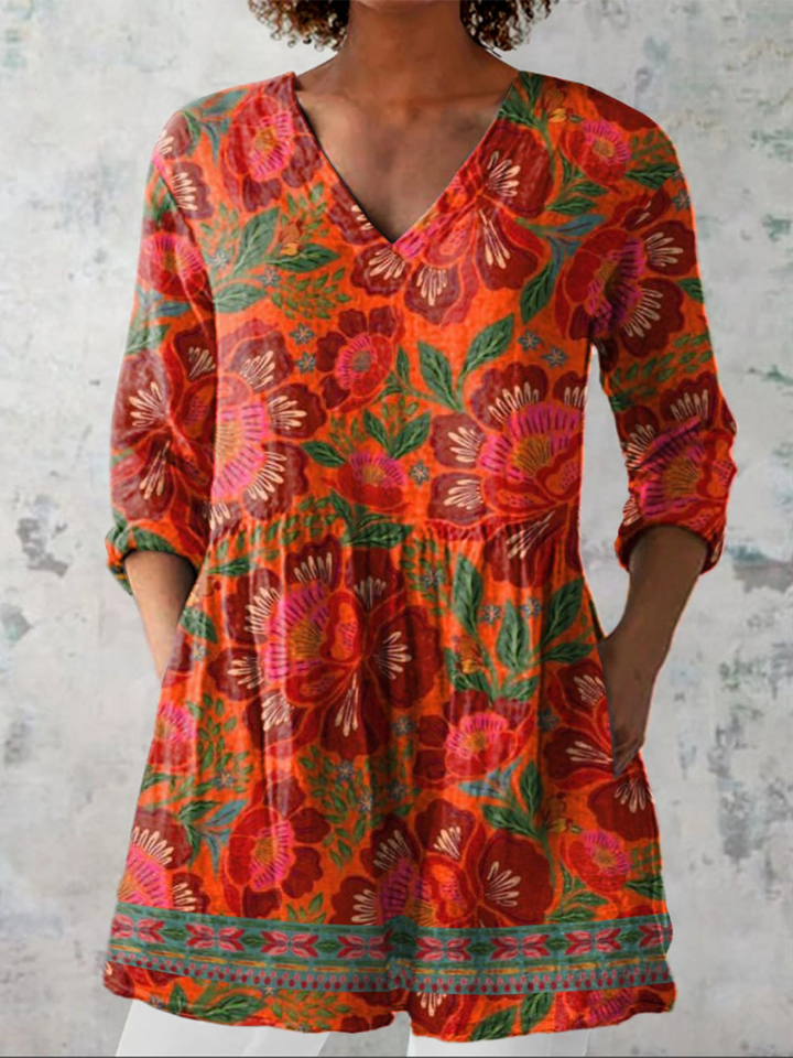 Cordula – Lange Bluse Rot-Orange – Bild 1