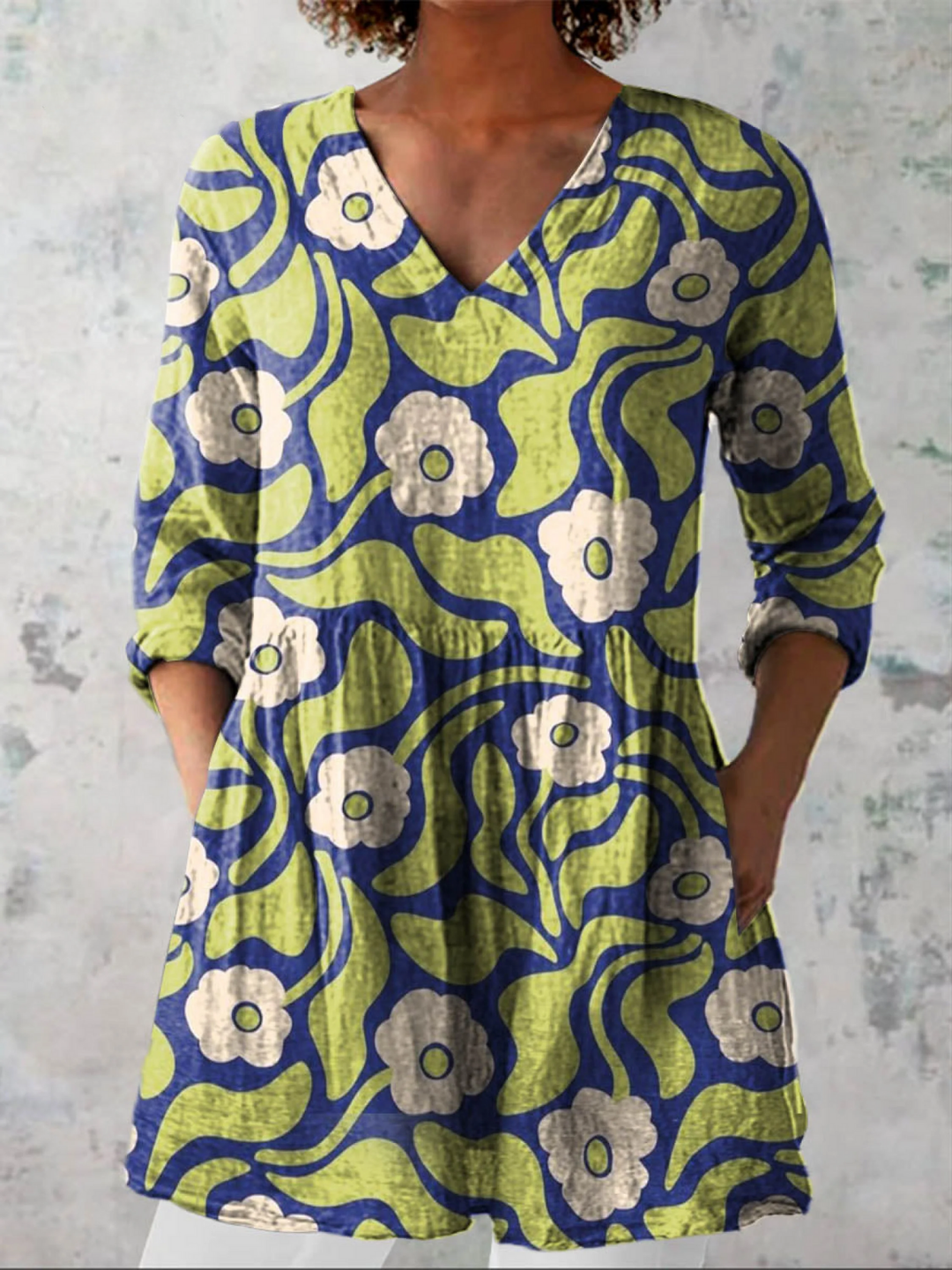 Evelin – Lange Bluse Blau-Grün – Bild 1