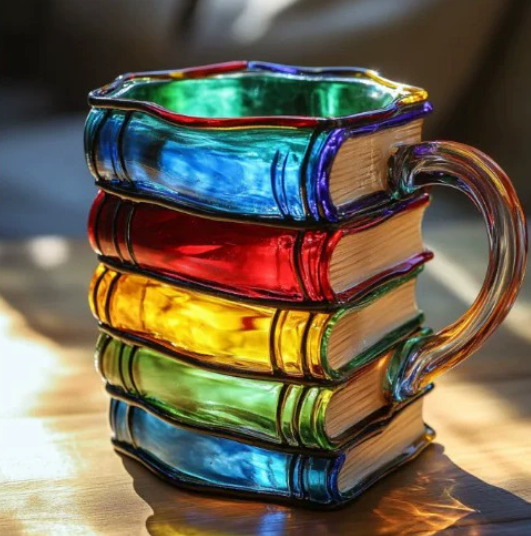 Farbenfrohe Handgemachte Tasse im Buchstil – Bild 1