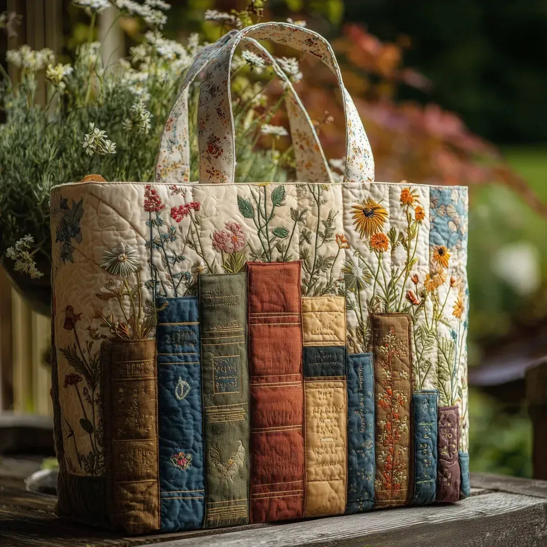 Gepolsterte Handgefertigte Tasche: Bücher und Blumen – Bild 1