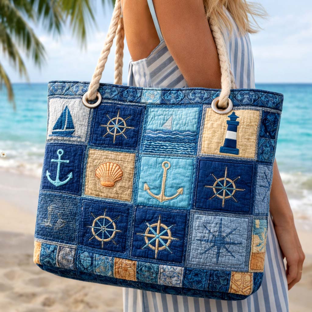 Handgefertigte Strandtasche | Nautisches Blau – Bild 1
