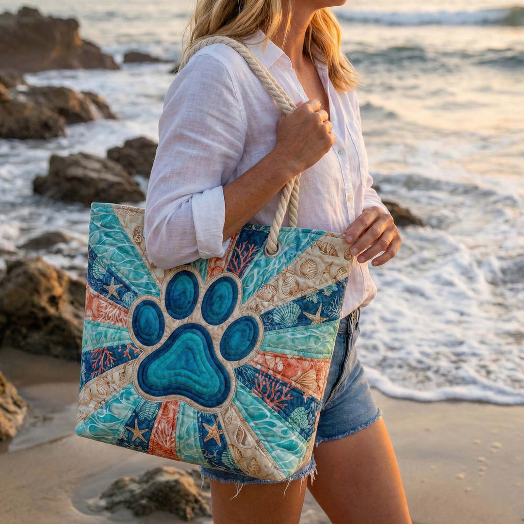 Handgefertigte Strandtasche | Pfotenabdruck – Bild 1
