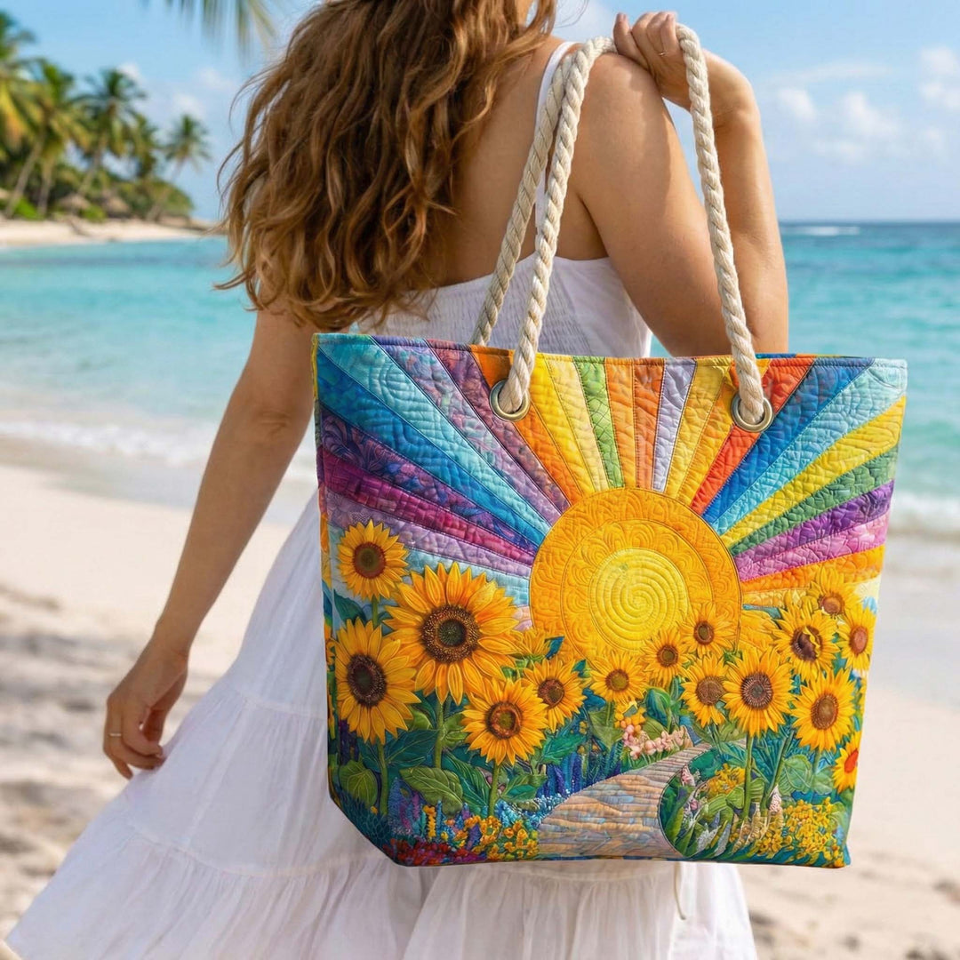 Handgefertigte Strandtasche | Regenbogen Sonne – Bild 1