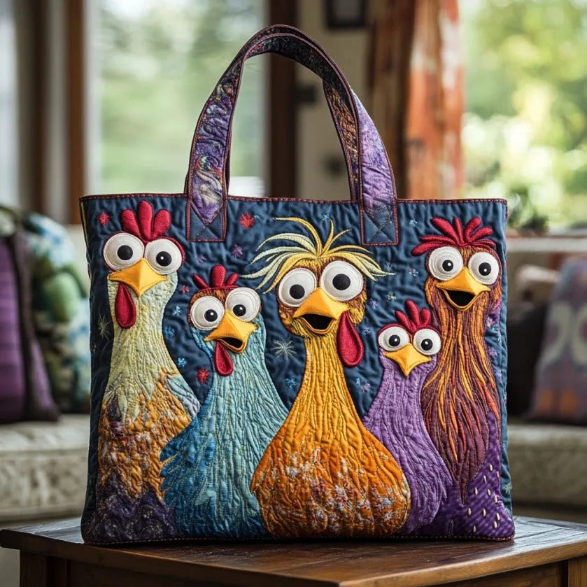 Handgefertigte Tasche mit fünf bunten Hühnern – Bild 1
