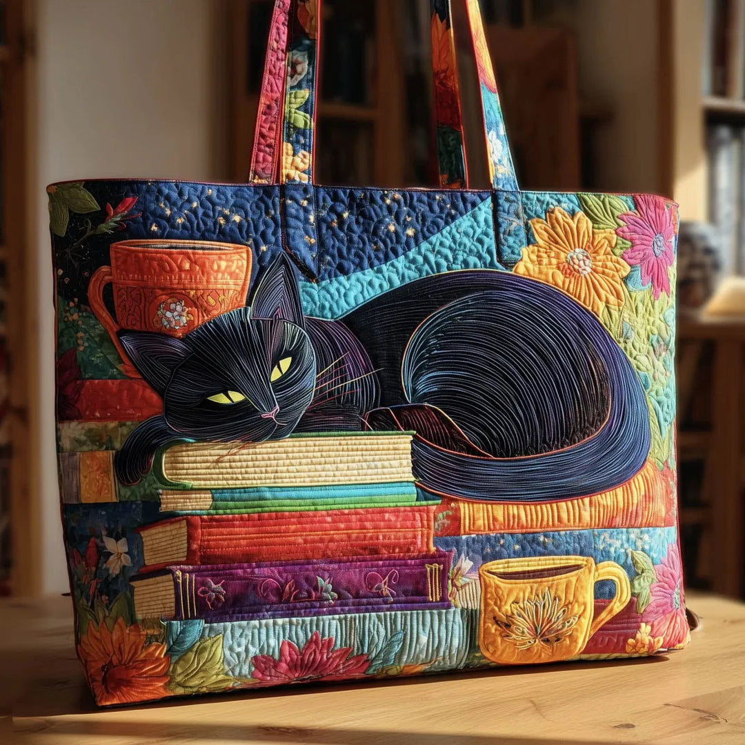 Handgemachte Chat Noir Tasche mit Büchern und Tassen – Bild 1