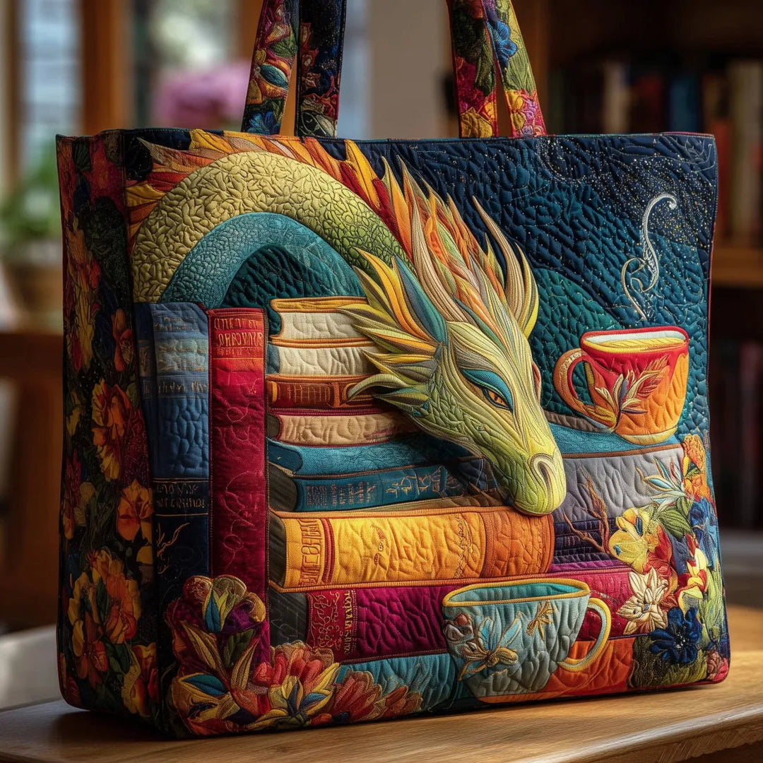 Handgemachte Drachen-Schultertasche mit Büchern und Tassen – Bild 1