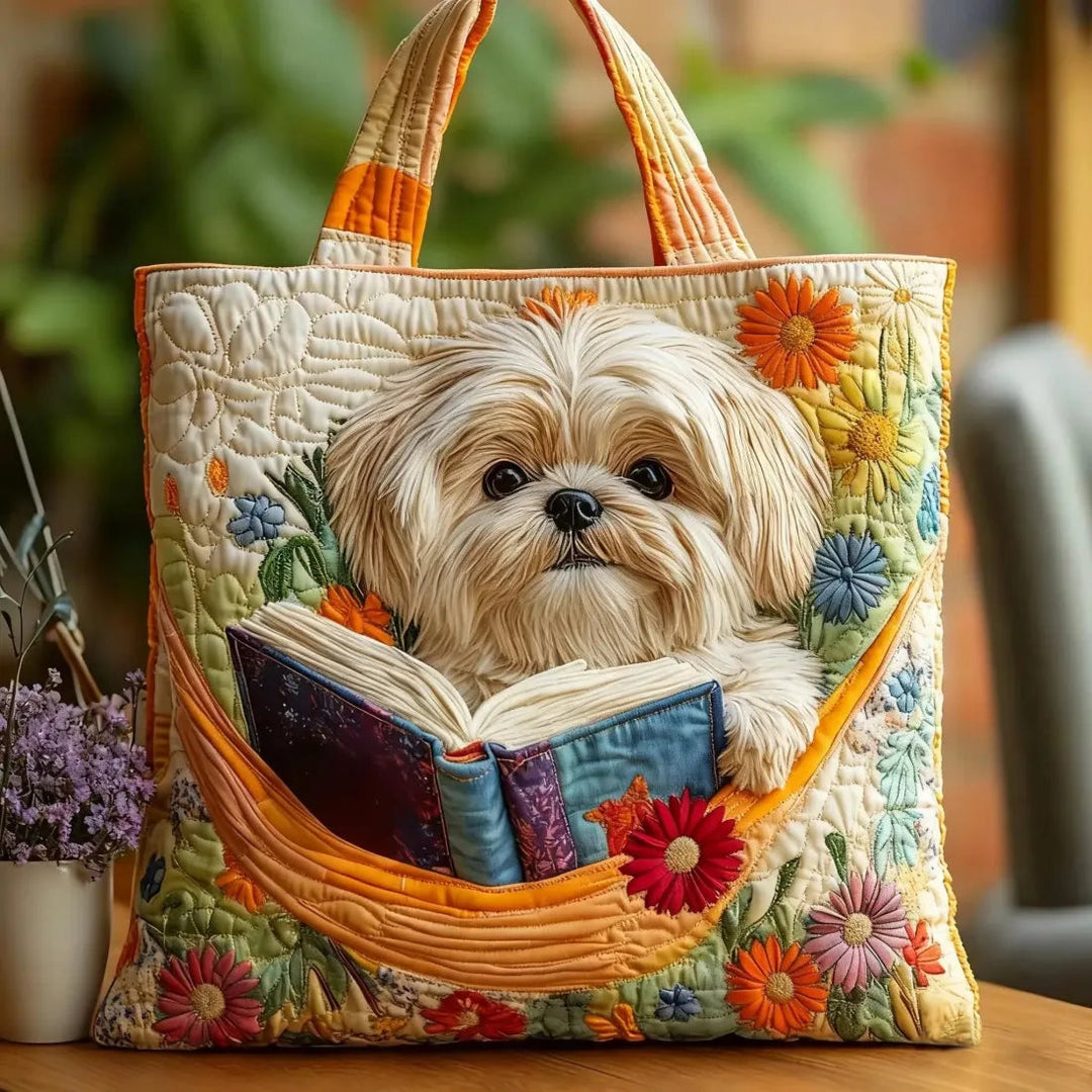 Handgemachte Shih Tzu Tasche mit Buch und Blumen – Bild 1