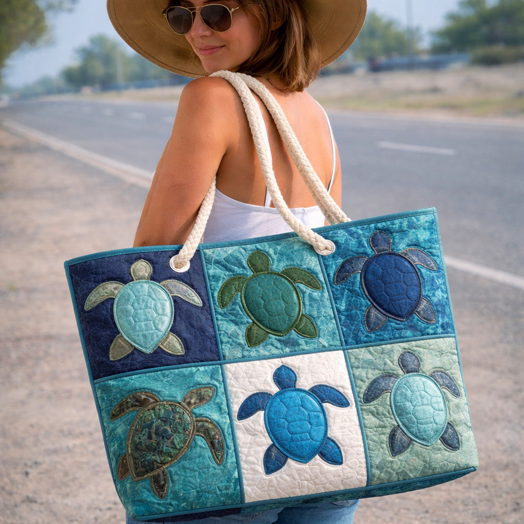 Handgemachte Strandtasche | Blaue Schildkröte – Bild 1