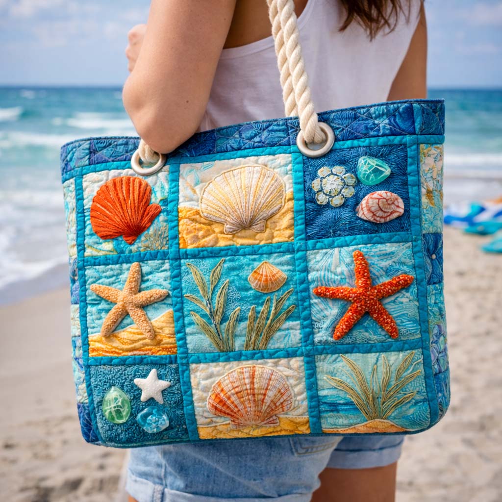 Handgemachte Strandtasche | Küstenmuscheln – Bild 1