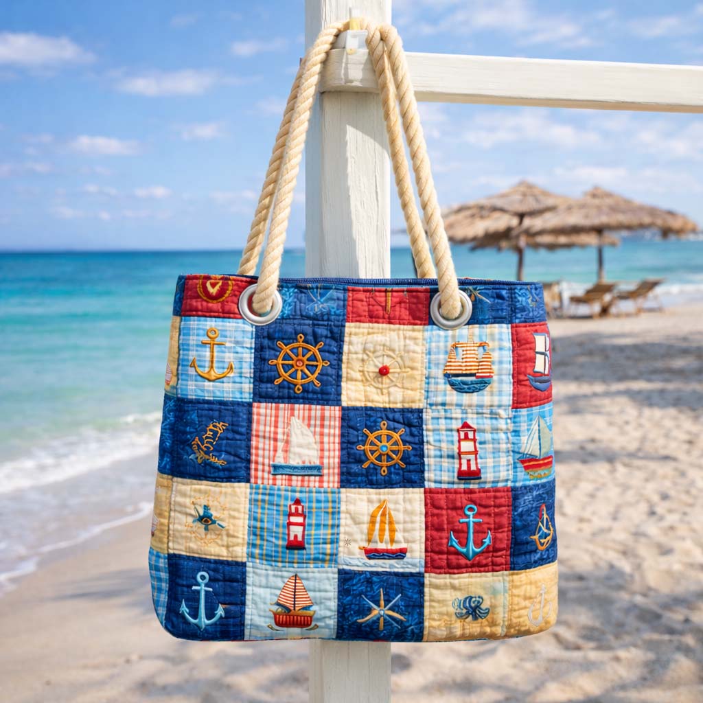 Handgemachte Strandtasche | Marine Patchwork – Bild 1