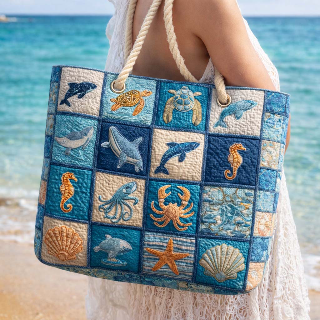 Handgemachte Strandtasche | Meeresleben – Bild 1