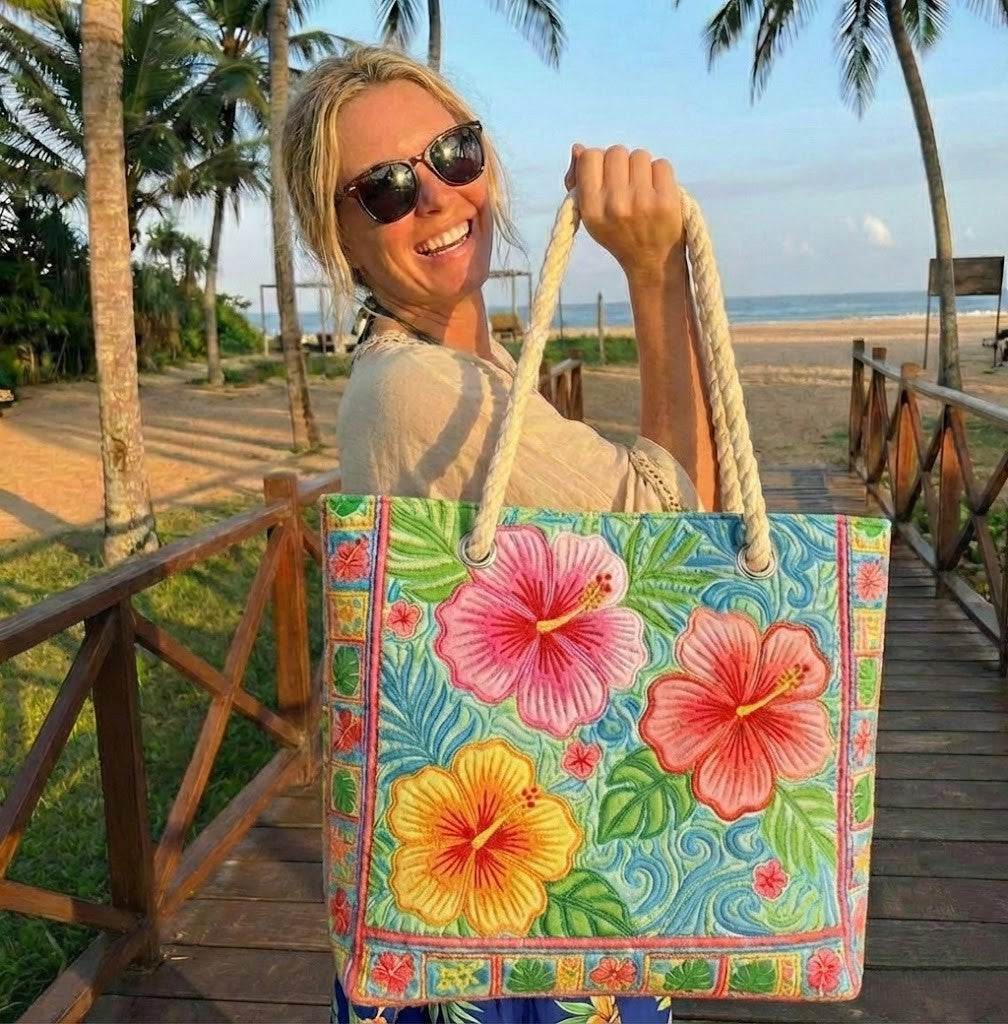 Handgemachte Strandtasche | Tropische Blume – Bild 1
