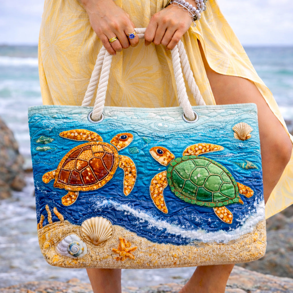 Handgemachte Strandtasche | Tropische Schildkröte – Bild 1