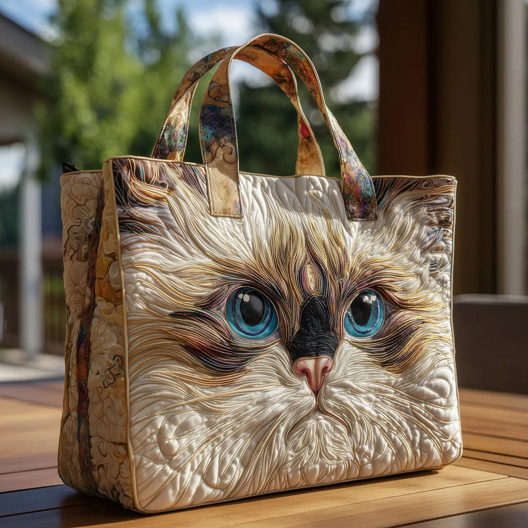 Handgemachte weiße Katzen Tasche mit blauen Augen – Bild 1