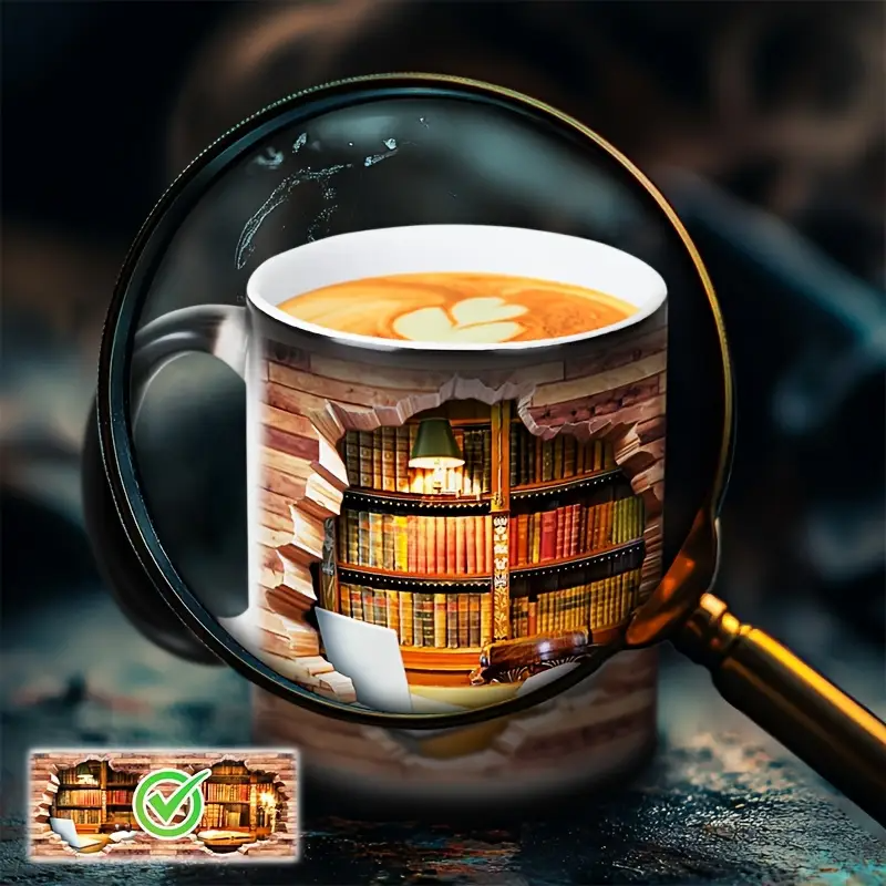 Keramiktasse mit magischem Bücherregal und Temperatureffekt – Bild 2