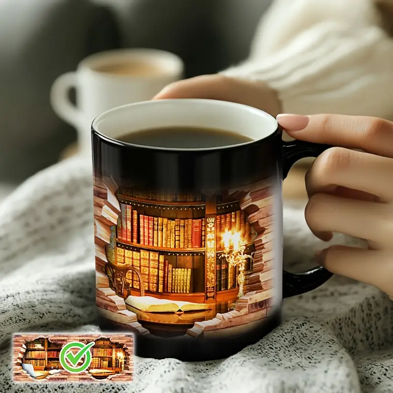 Keramiktasse mit magischem Bücherregal und Temperatureffekt – Bild 3