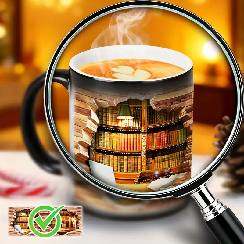 Keramiktasse mit magischem Bücherregal und Temperatureffekt – Bild 4