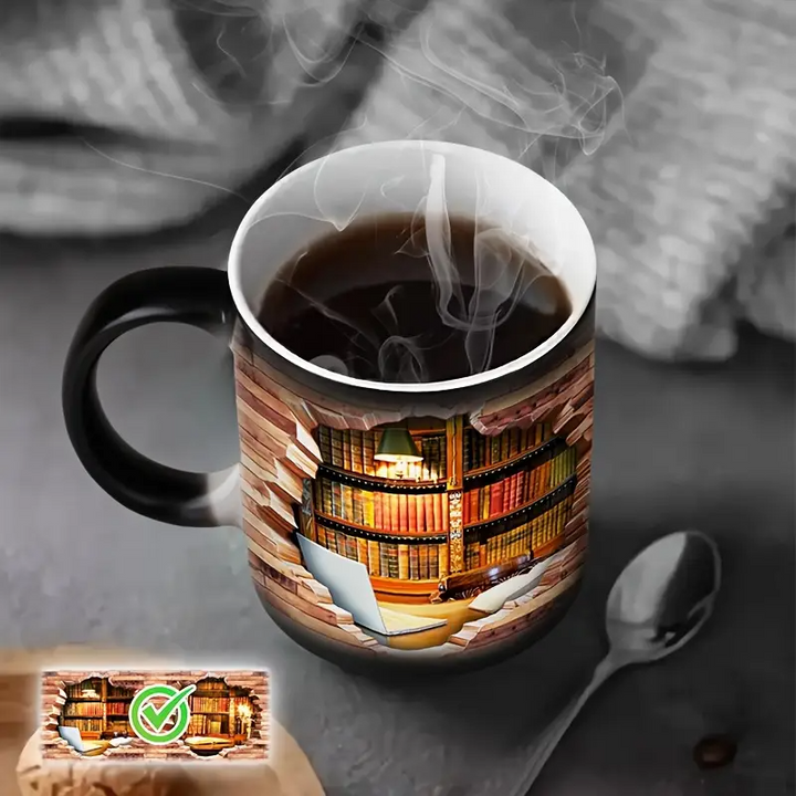 Keramiktasse mit magischem Bücherregal und Temperatureffekt – Bild 5