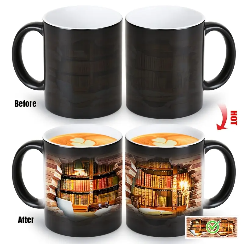 Keramiktasse mit magischem Bücherregal und Temperatureffekt – Bild 6