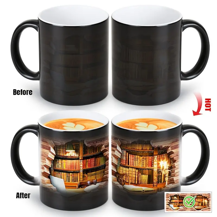 Keramiktasse mit magischem Bücherregal und Temperatureffekt – Bild 6