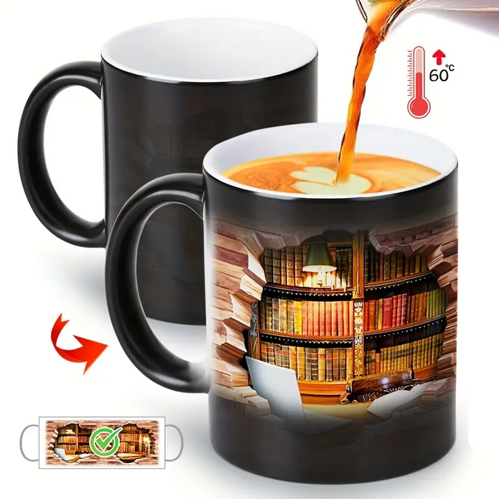 Keramiktasse mit magischem Bücherregal und Temperatureffekt – Bild 7