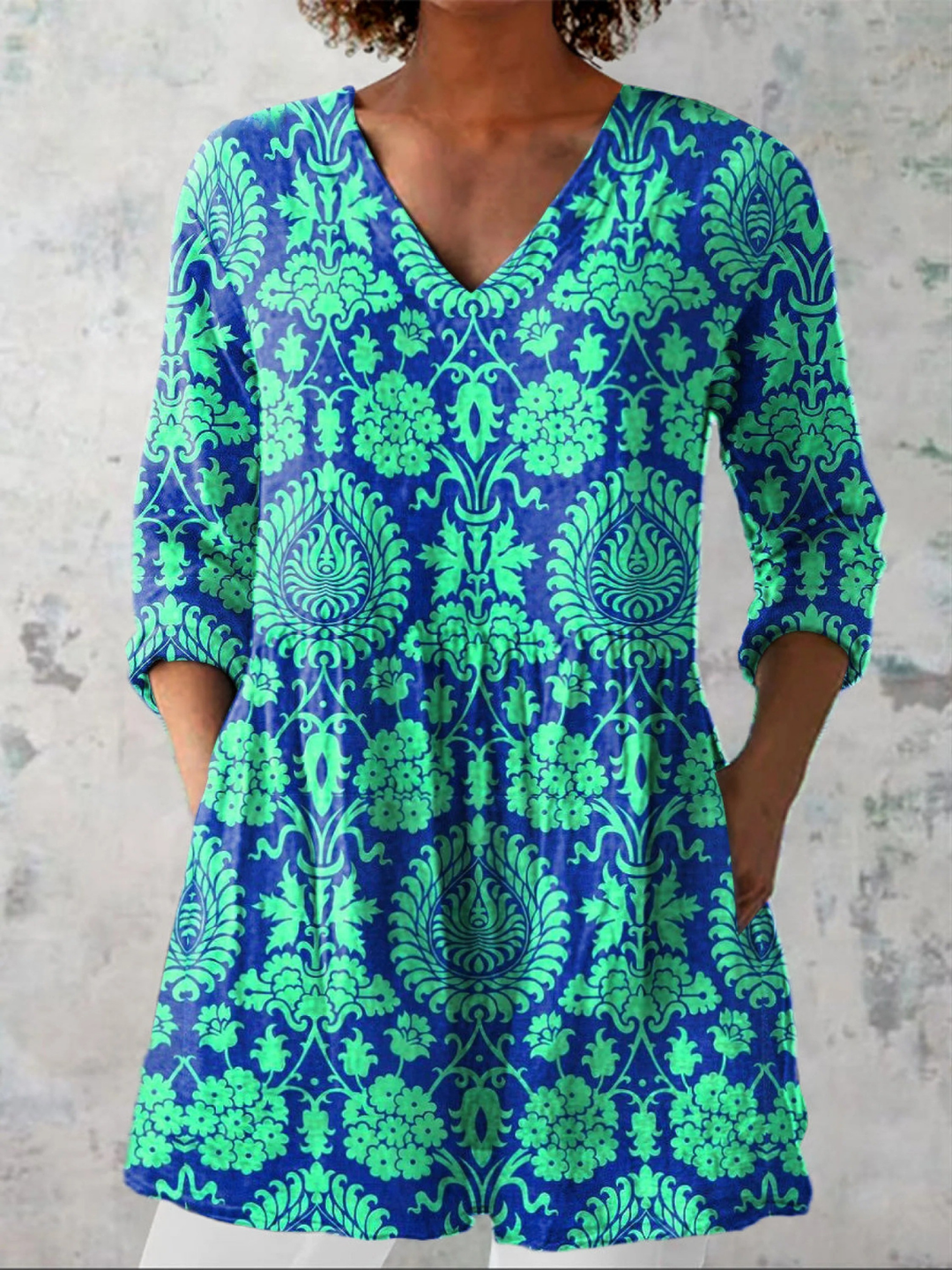 Kornelia – Lange Bluse Blau-Grün – Bild 1