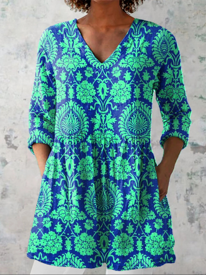 Kornelia – Lange Bluse Blau-Grün – Bild 1
