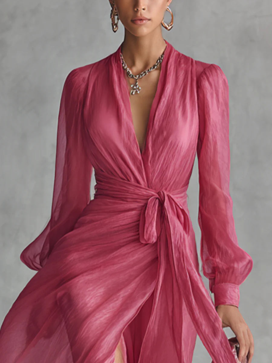 Lea – Langes Kleid mit Bindetaille – Bild 2