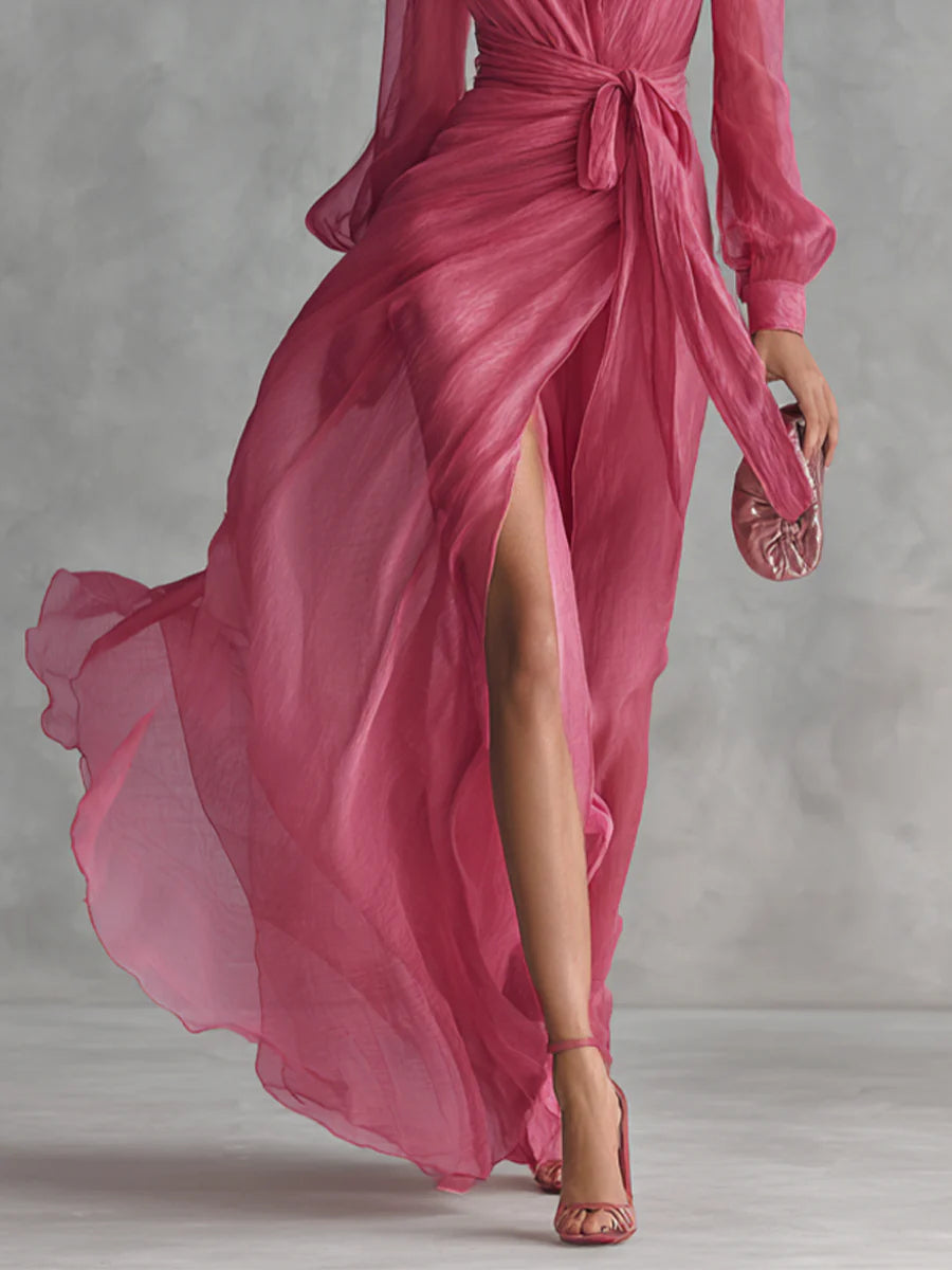 Lea – Langes Kleid mit Bindetaille – Bild 3