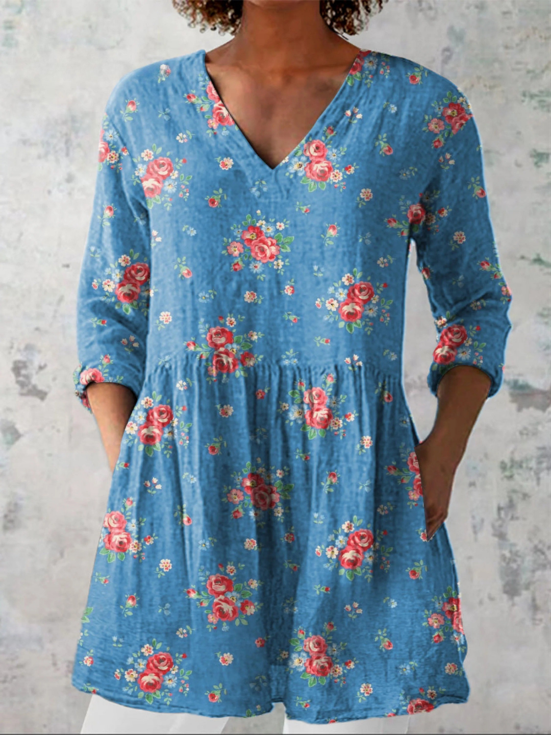 Mechthild – Lange Bluse in Blau – Bild 1