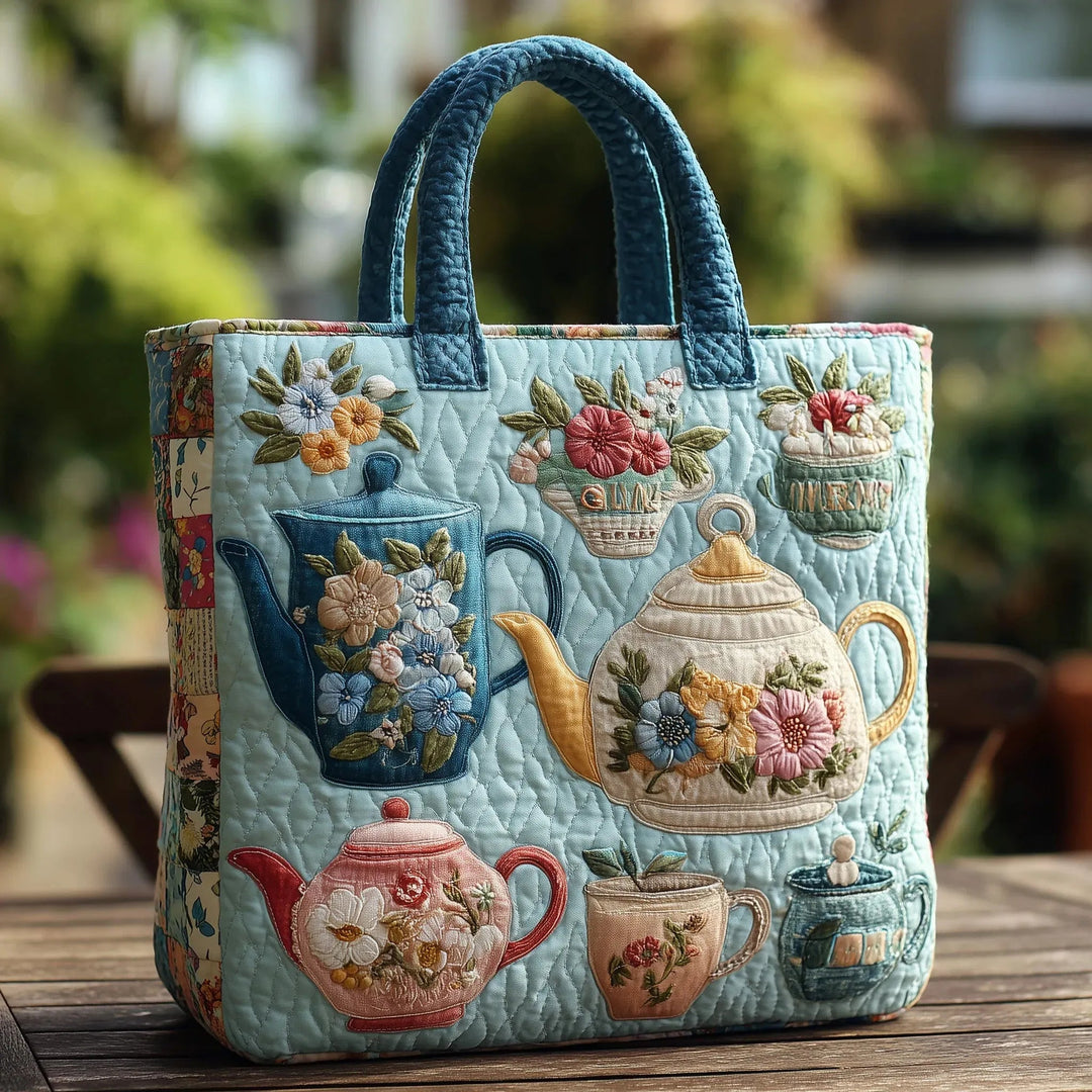 Quilted Tote Bag mit floralem Druck – Bild 1