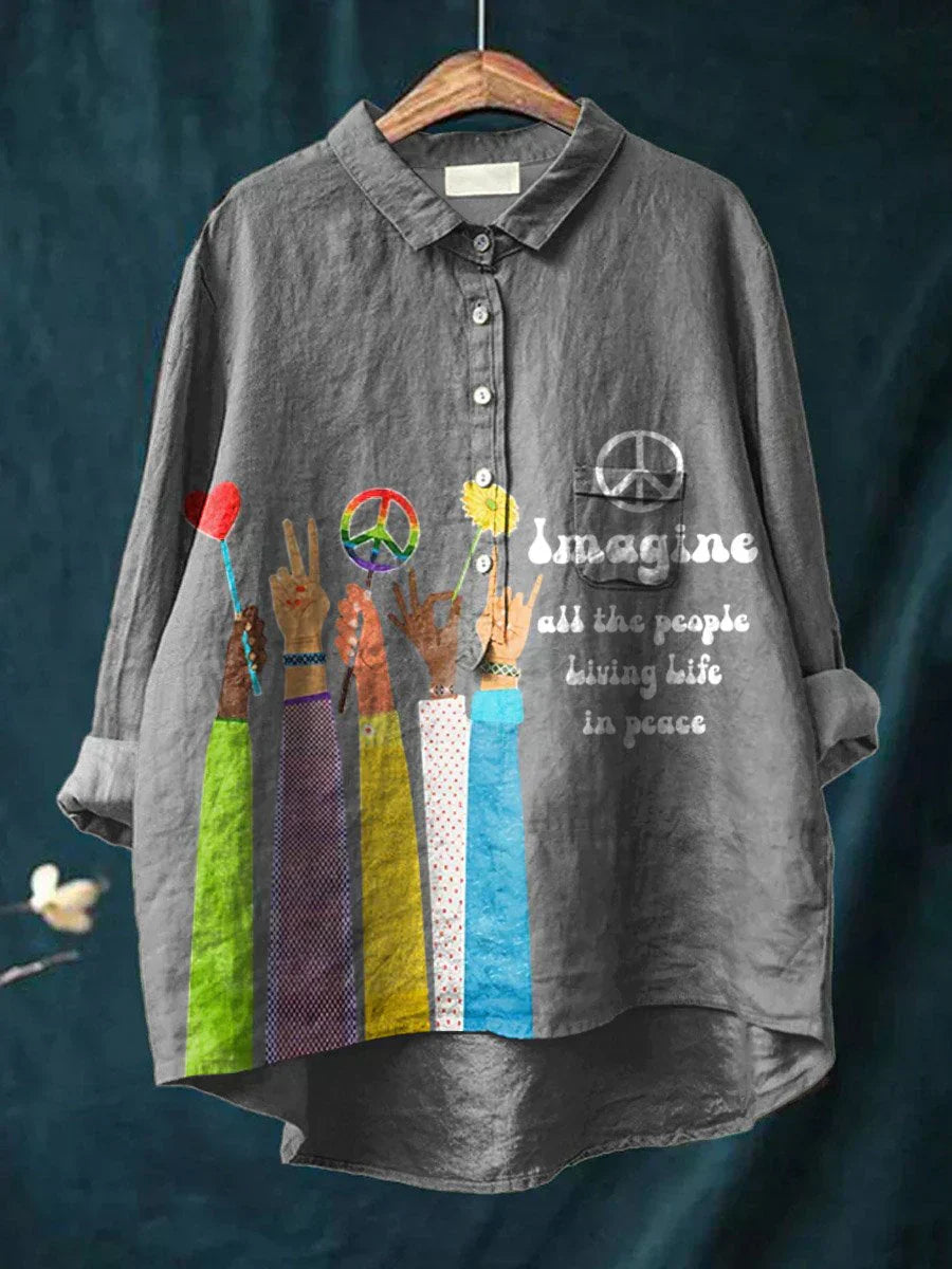 Henrike – Graues Boho-Shirt – Bild 1