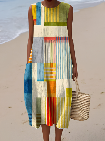 Tanja – Ärmelloses Midikleid mit geometrischem Muster – Bild 1