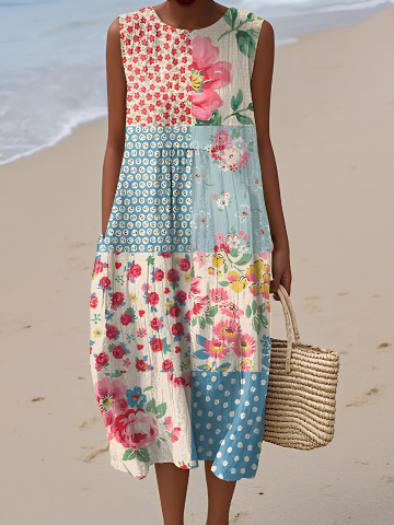 Ute – Ärmelloses Patchwork-Midikleid – Bild 1